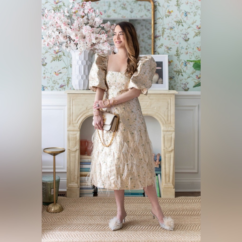 Antonio Melani × Nicola Bathie Claire Metallic Floral Jacquard Print Dress